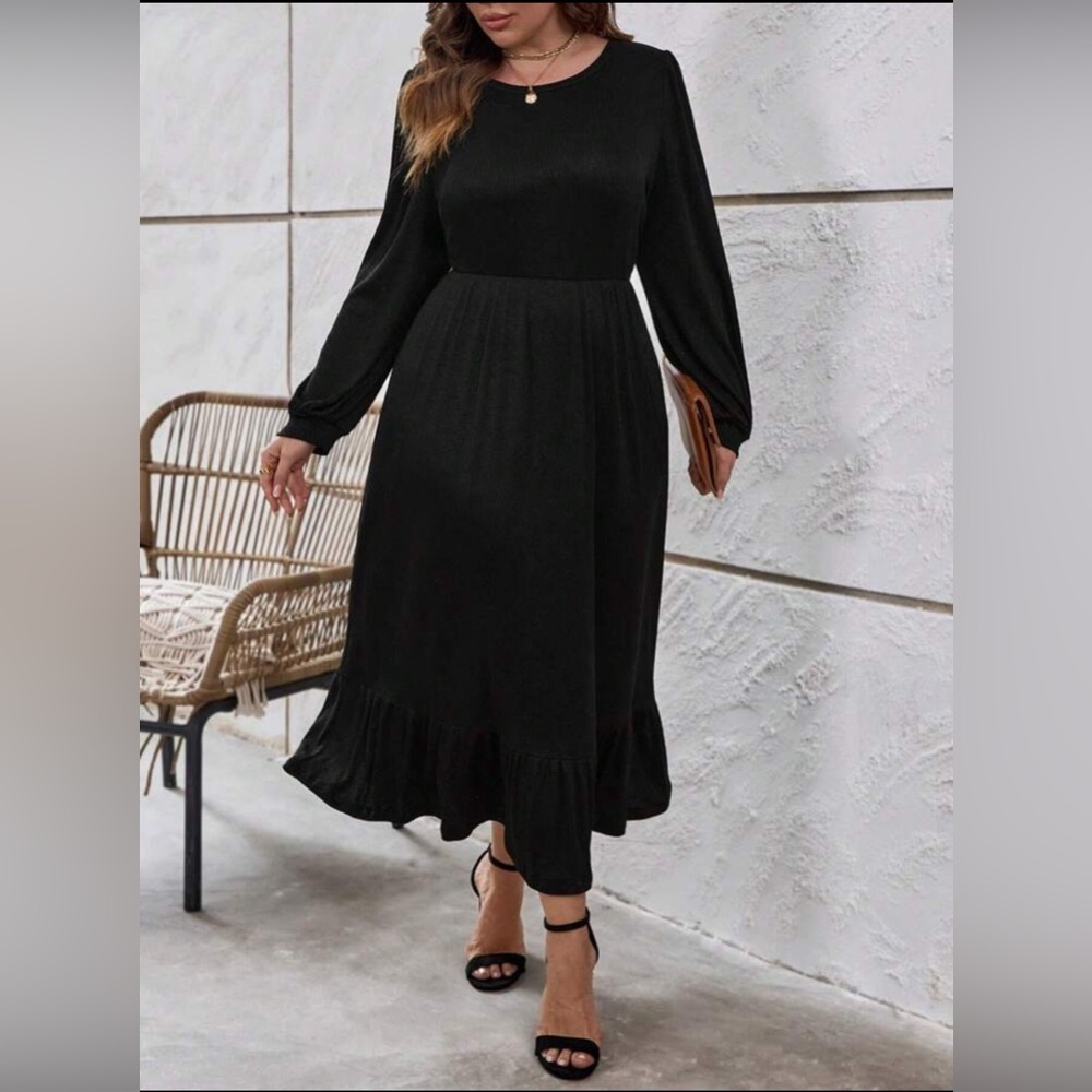Black Long Sleeve Midi Dress